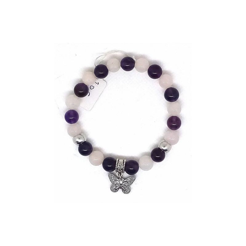 Bracelet améthyste quartz rose papillon