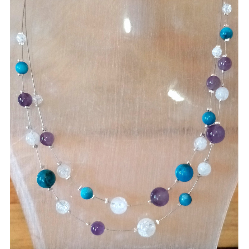 Collier apatite cristal de roche améthyste