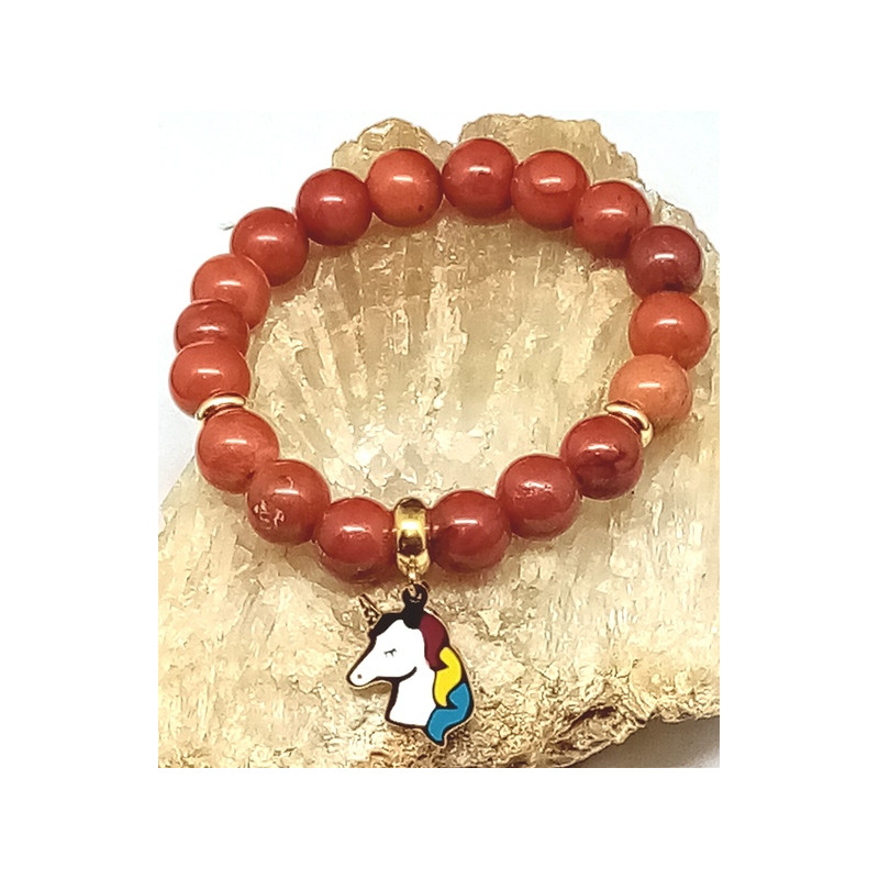 Bracelet enfant jaspe rouge licorne