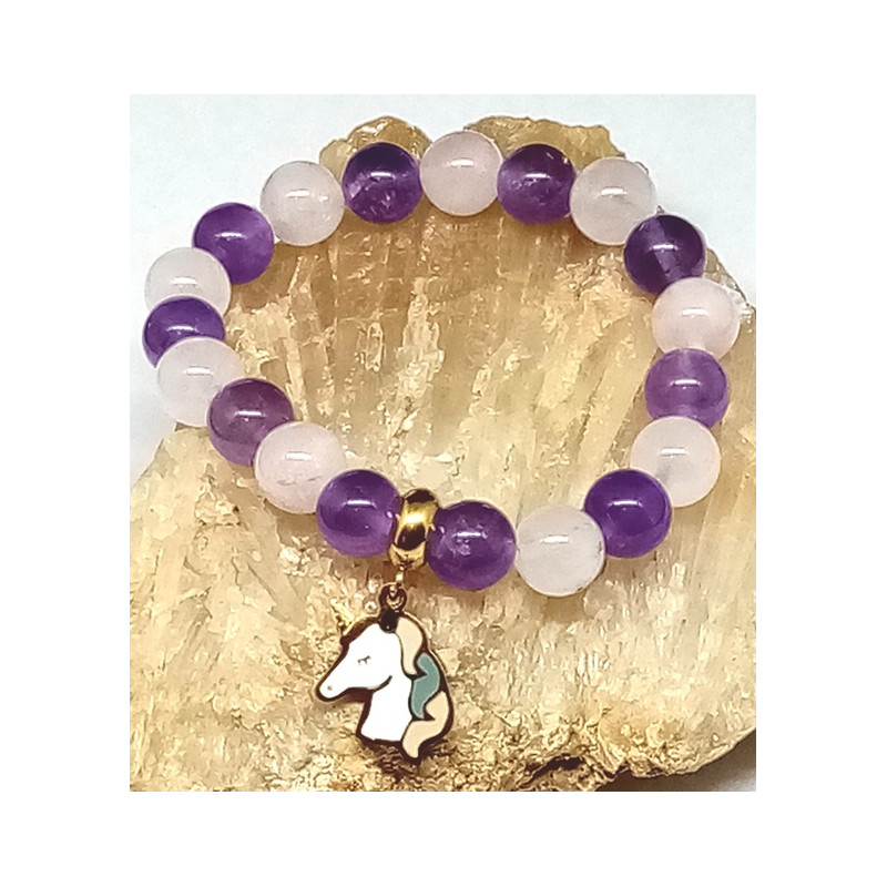 Bracelet enfant améthyste quartz rose licorne