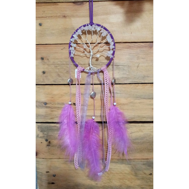 Suspension arbre de vie quartz rose