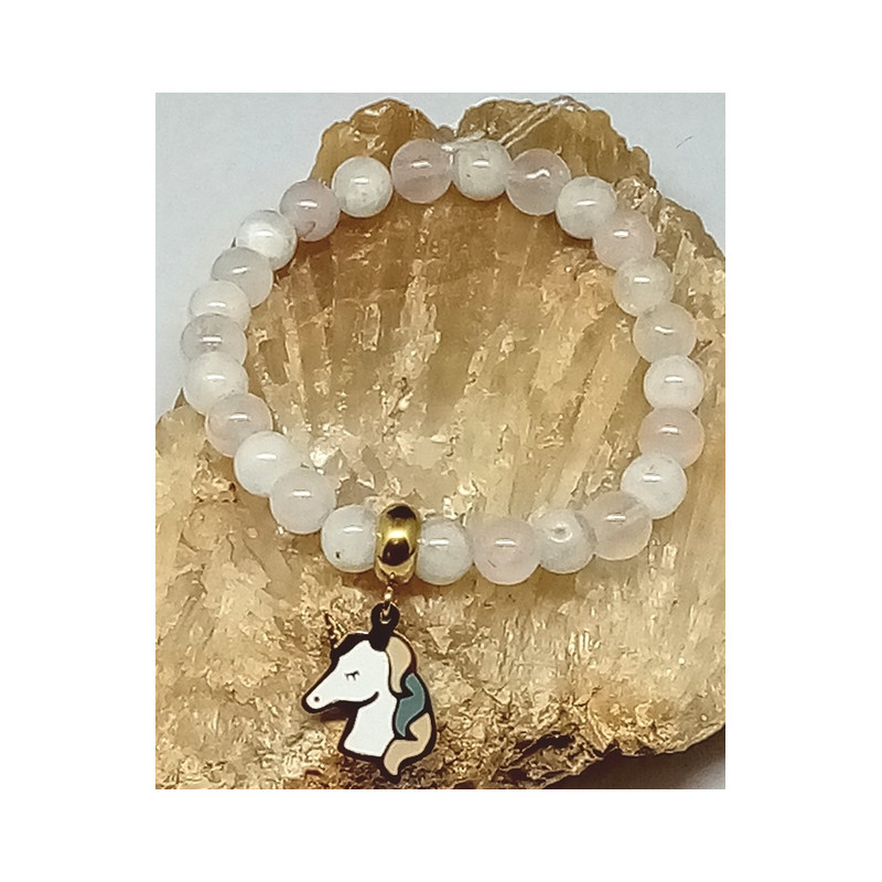Bracelet enfant quartz rose pierre de lune licorne
