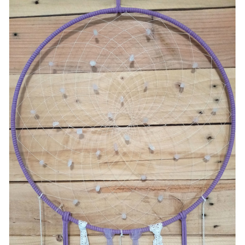 Attrape rêves violet, quartz rose