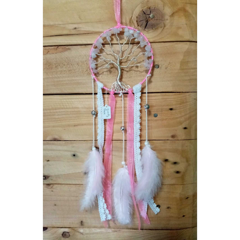 Suspension arbre de vie quartz rose