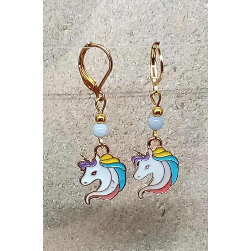 Boucles d'oreilles calcédoine licorne