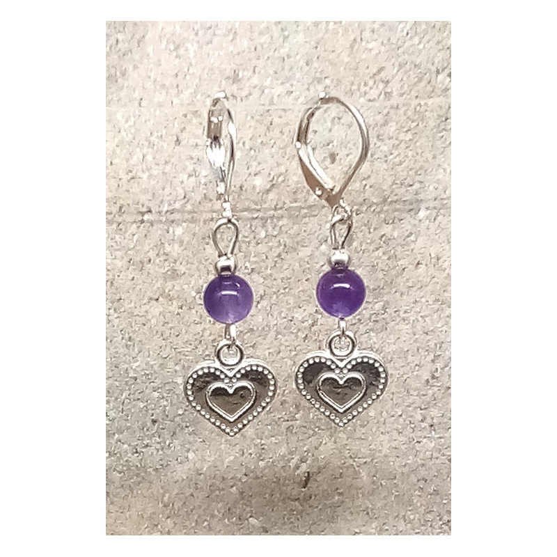 Boucles d'oreille améthyste cœur