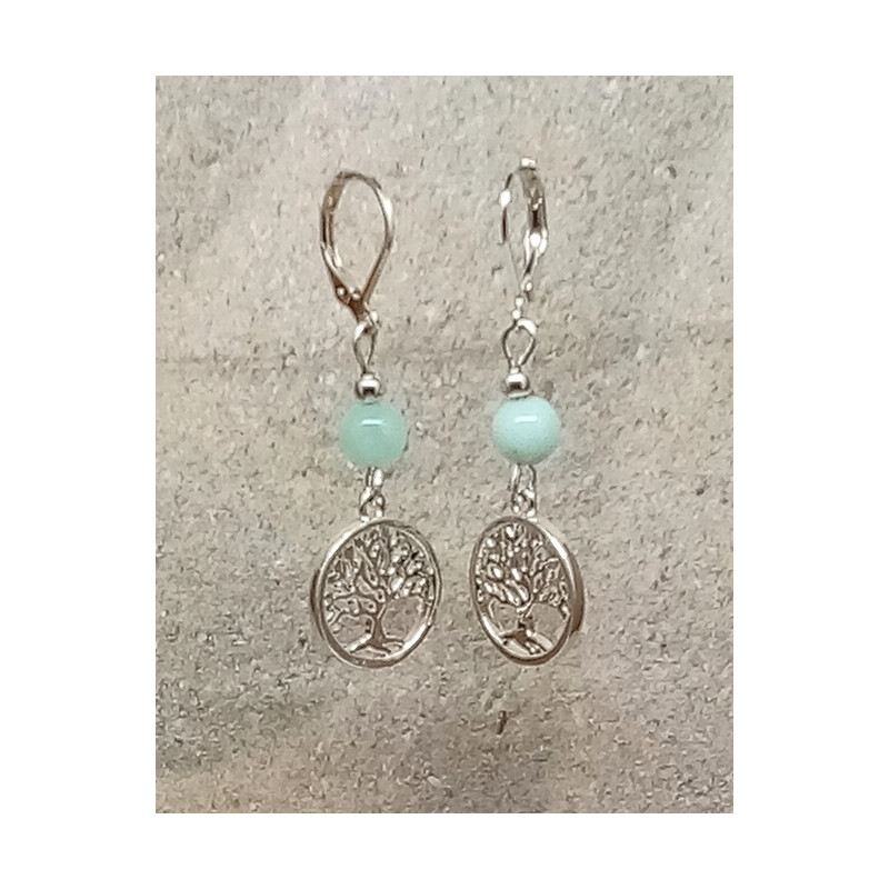 Boucles d'oreilles chrysoprase arbre de vie