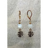 Boucles d'oreilles pierre de lune feuille doré