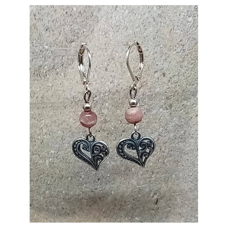 Boucles d'oreilles rhodochrosite cœur