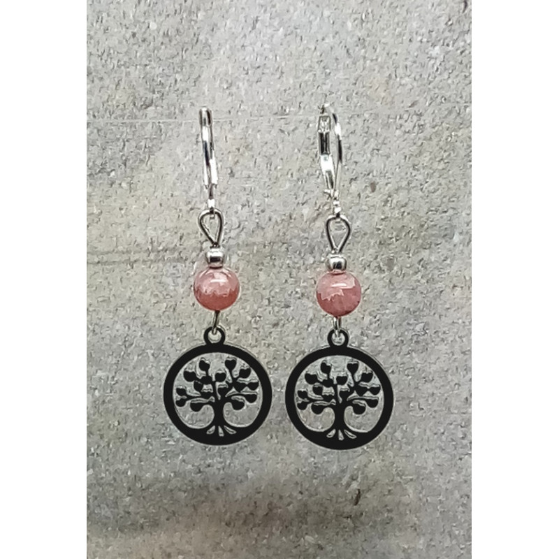 Boucles d'oreilles rhodochrosite arbre de vie