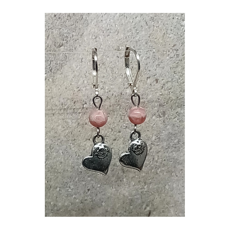 Boucles d'oreilles rhodochrosite cœur