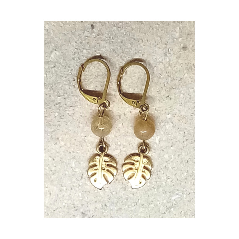 Boucles d'oreilles citrine feuille dorée