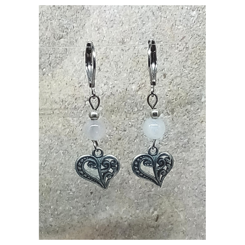 Boucles d'oreilles quartz rose cœur
