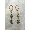 Boucles d'oreilles jade feuille doré