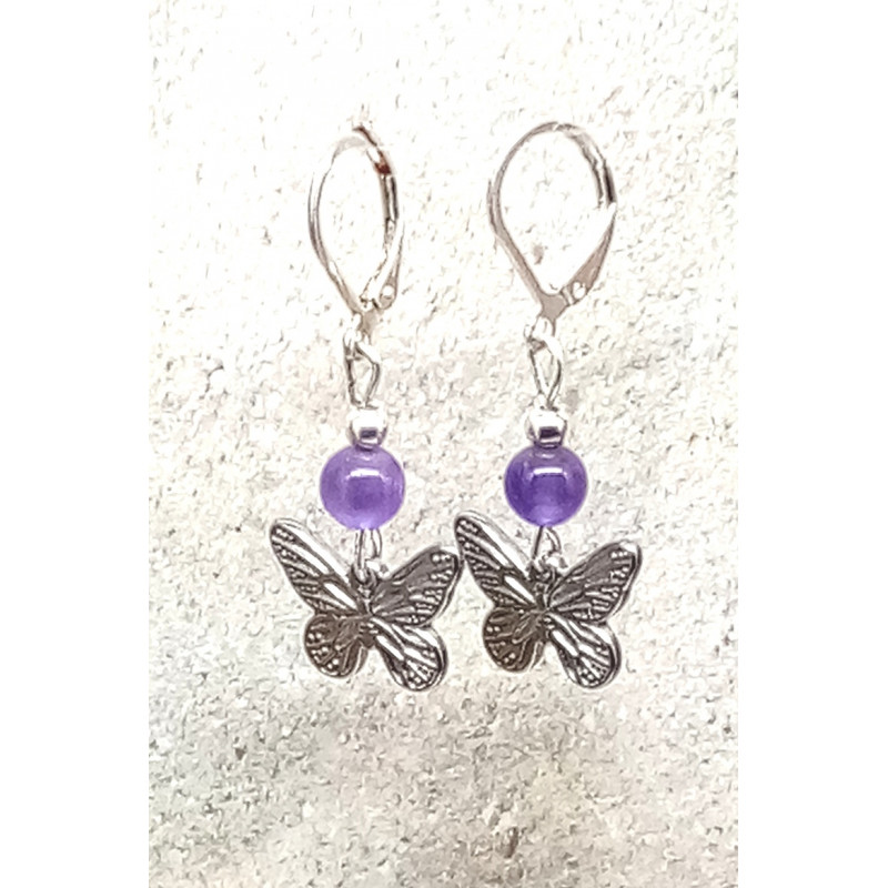 Boucles d'oreilles améthyste papillon