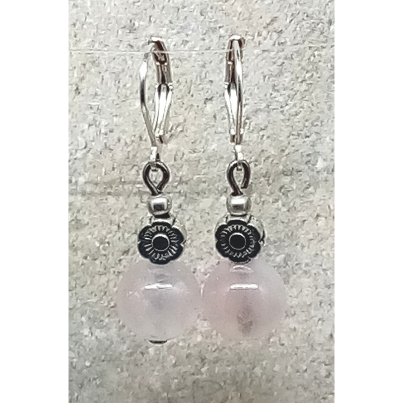 Boucles d'oreilles quartz rose fleur