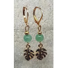 Boucles d'oreilles aventurine feuille doré