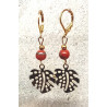 Boucles d'oreilles jaspe rouge feuille doré
