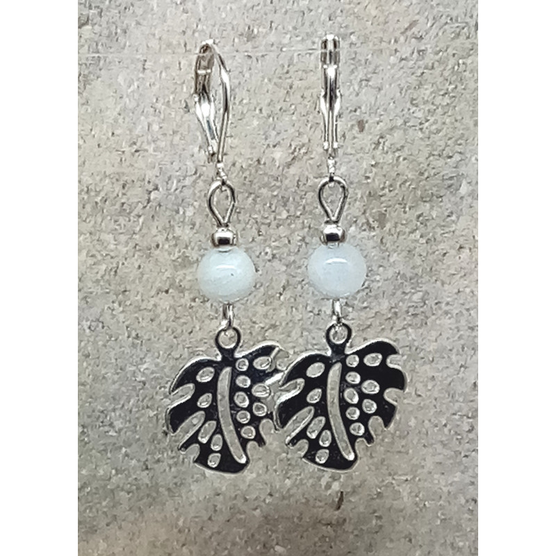Boucles d'oreilles pierre de lune feuille