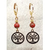 Boucles d'oreilles jaspe rouge arbre de vie doré