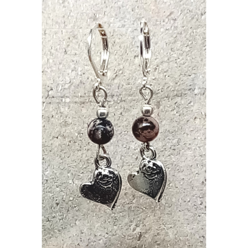 Boucles d'oreilles rhodonite cœur