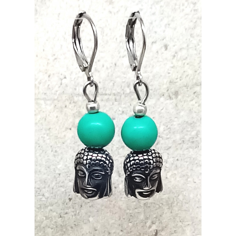 Boucles d'oreilles jade mashan bouddha