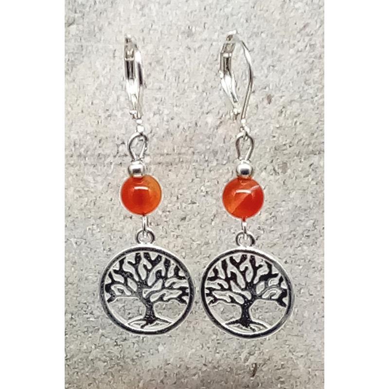 Boucles d'oreilles cornaline arbre de vie