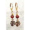 Boucles d'oreille  jaspe rouge feuille doré