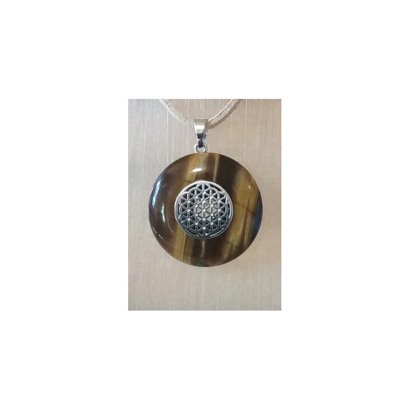 Pendentif pi œil du tigre fleur de vie