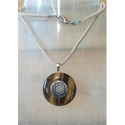 Pendentif pi œil du tigre fleur de vie