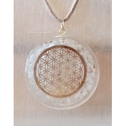 Pendentif orgone sélénite fleur de vie