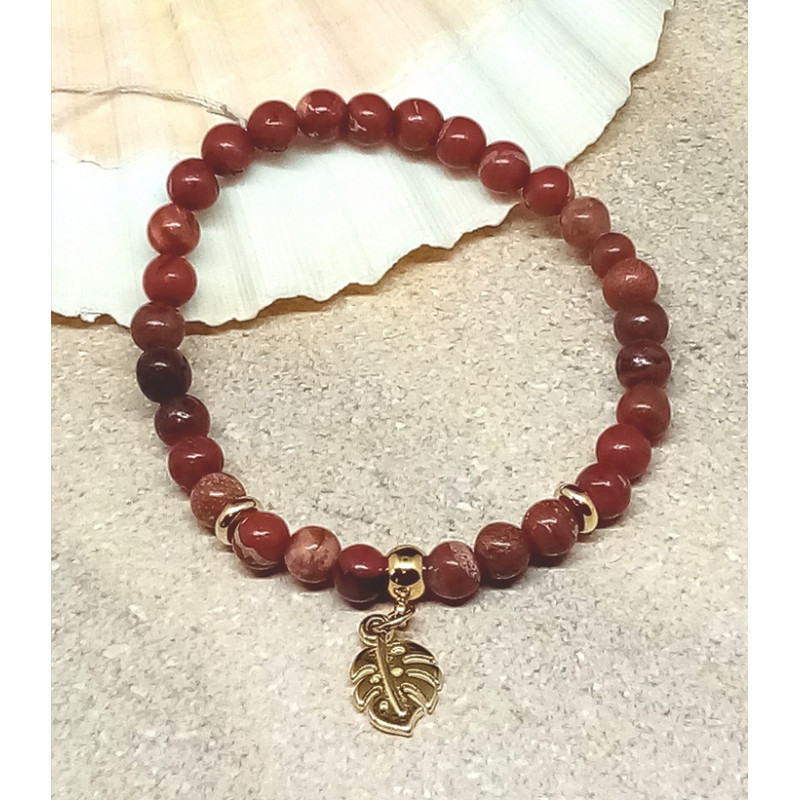 Bracelet jaspe rouge feuille 6 mm
