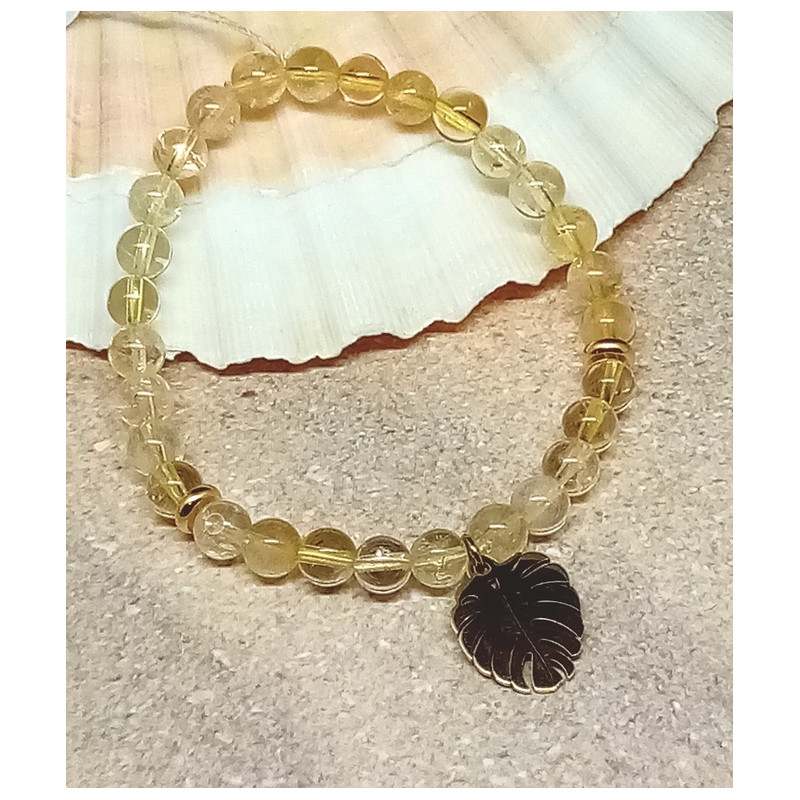 Bracelet citrine feuille dorée