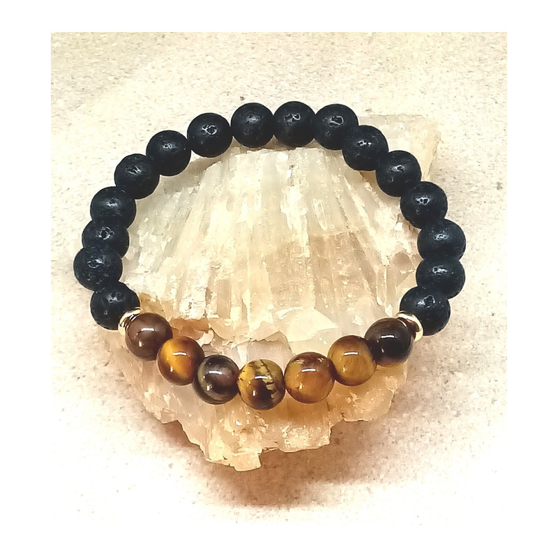 Bracelet œil du tigre pierre de lave