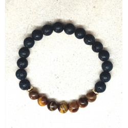 Bracelet œil du tigre pierre de lave