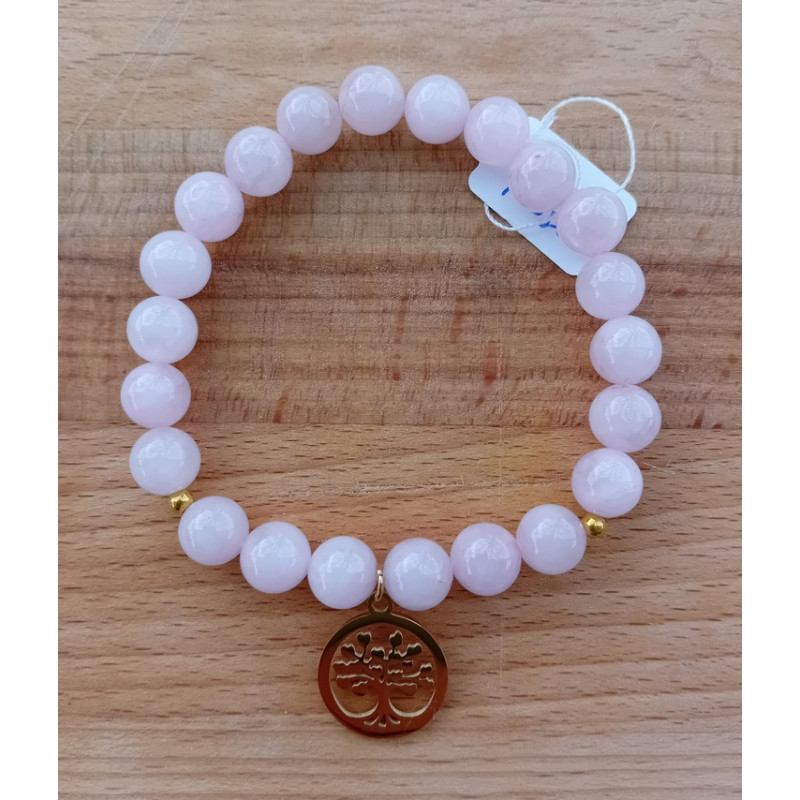 Bracelet Quartz rose arbre de vie doré