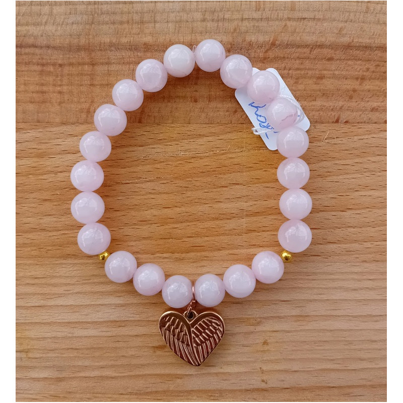 Bracelet Quartz rose cœur aile d'ange