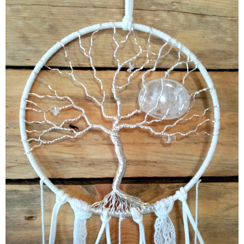 Suspension arbre de vie avec galet de cristal de roche