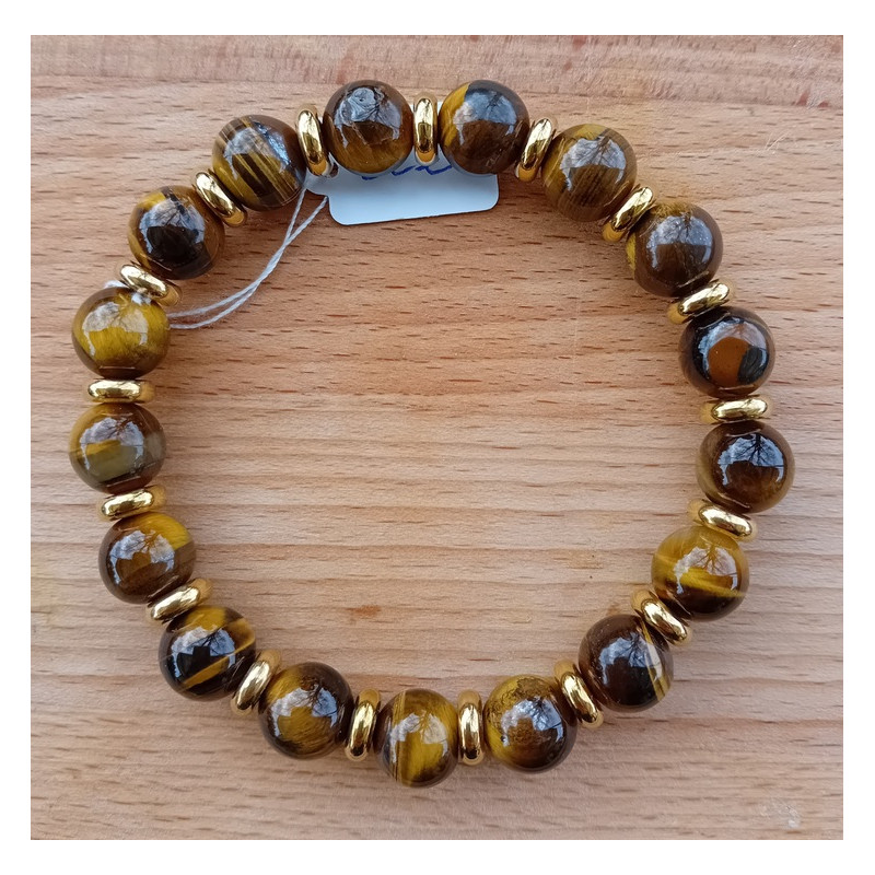 Bracelet œil du tigre séparateur doré 10 mm