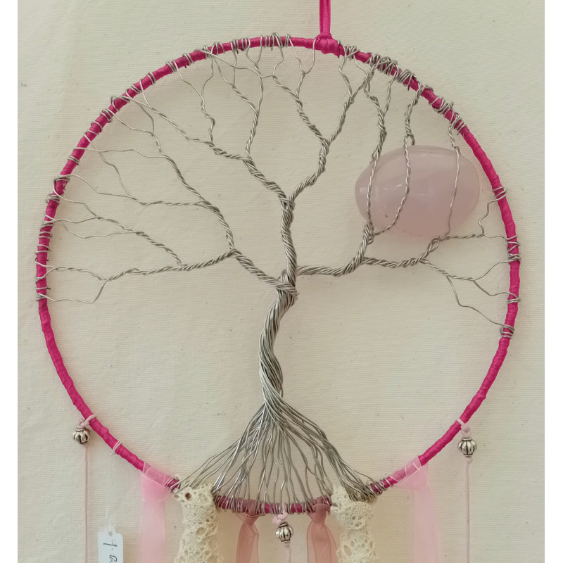 Suspension arbre de vie galet quartz rose