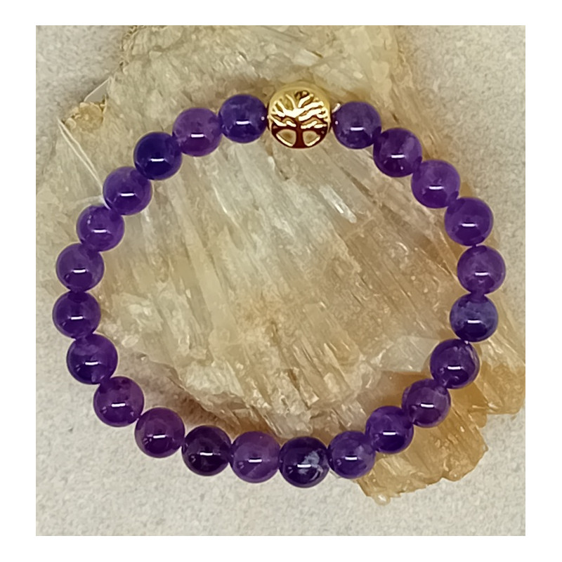 Bracelet améthyste arbre de vie doré