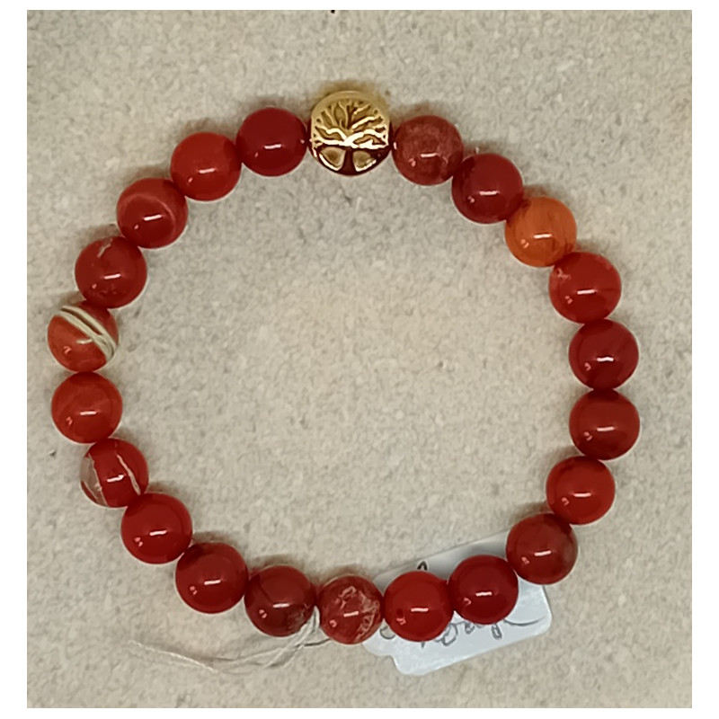 Bracelet jaspe rouge arbre de vie doré