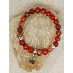 Bracelet jaspe rouge cœur argenté