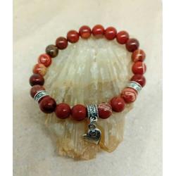 Bracelet jaspe rouge cœur argenté