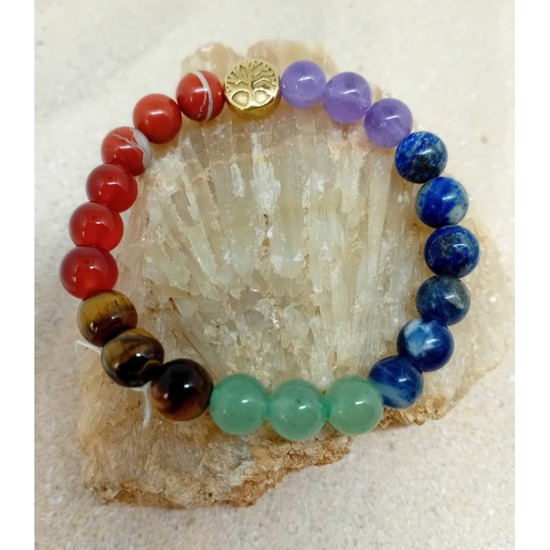 Bracelet 7 chakras arbre de vie doré