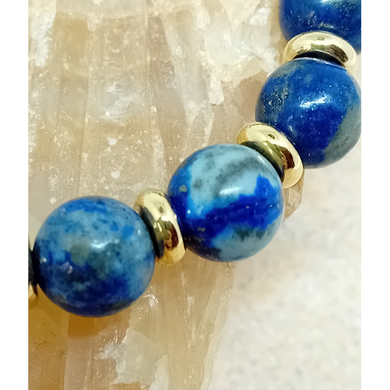 Bracelet lapis lazuli séparateur acier inoxydable doré