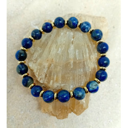 Bracelet lapis lazuli séparateur acier inoxydable doré