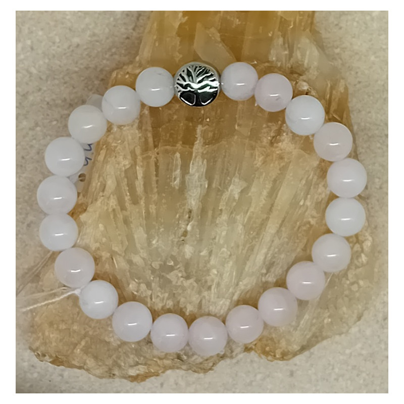 Bracelet quartz rose arbre de vie acier inoxydable