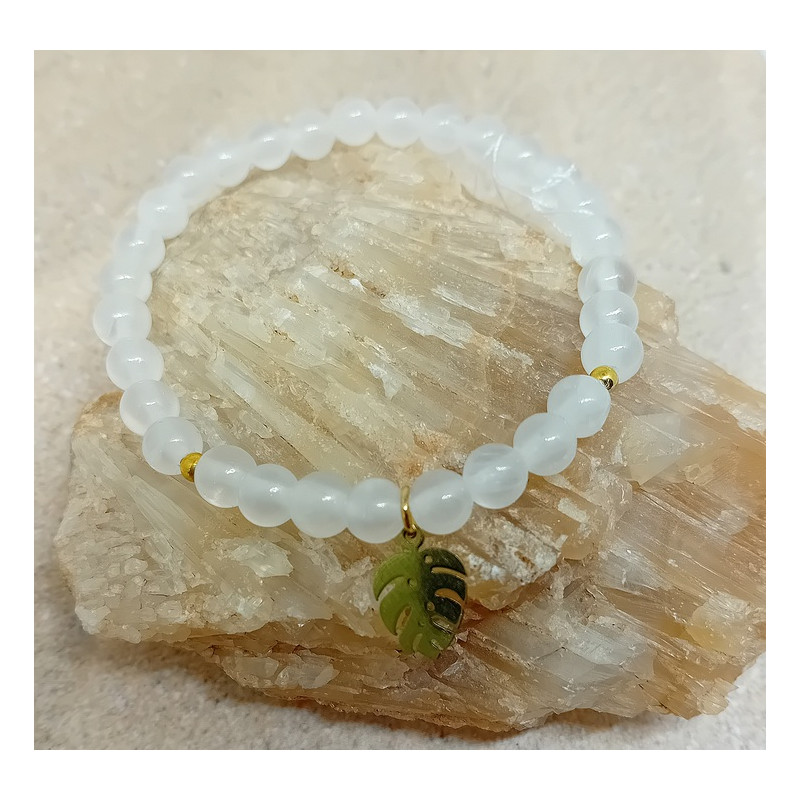 Bracelet sélénite feuille doré
