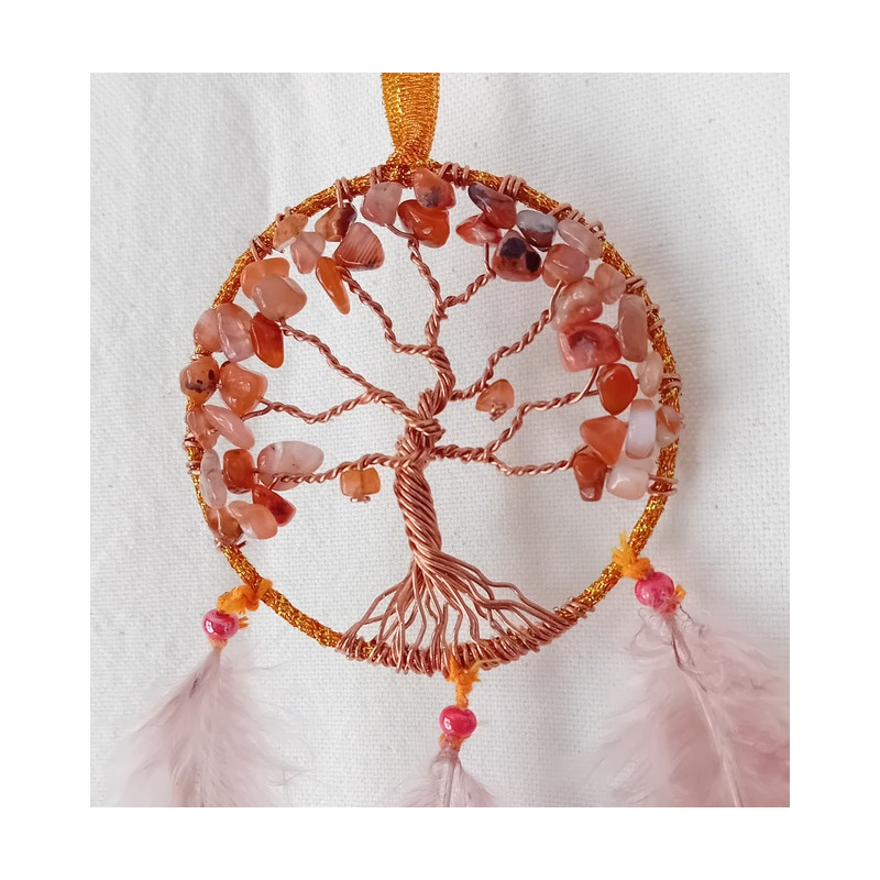 Porte bonheur de voiture arbre de vie cornaline